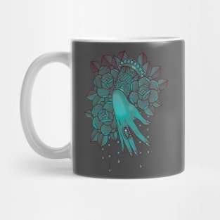 Teal Hand and Roses Mug